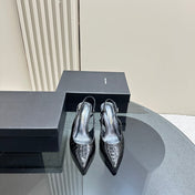 SL TRAPEZE CROCODILE MOTIF SLINGBACK PUMP BLACK CALFSKIN