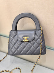 CHANEL 25S KELLY 19 CM IN DARK GREY LAMBSKIN WITH GOLD HARDWARE