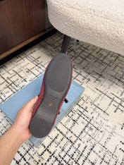 MARY JANE FLAT WITH TRIANGLE LOGO IN SANGRIA RED VELVET