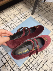 MARY JANE FLAT WITH TRIANGLE LOGO IN SANGRIA RED VELVET