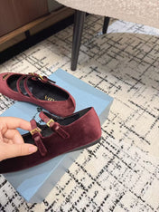 MARY JANE FLAT WITH TRIANGLE LOGO IN SANGRIA RED VELVET