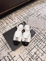 FLAT SLINGBACKS IN WHITE MIX BLACK CALFSKIN