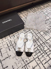 FLAT SLINGBACKS IN WHITE MIX BLACK CALFSKIN