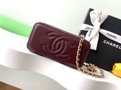 SMALL VANITY CASE WITH HANDLE 17 IN WINE RED LAMBSKIN GOLD HARDWARE