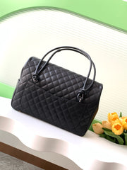 CHANEL CAMBON LARGE FLAP 25S 33 CM IN BLACK CALFSKIN WITH WHITE LOGO