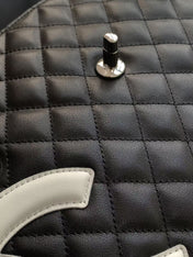 CHANEL CAMBON LARGE FLAP 25S 33 CM IN BLACK CALFSKIN WITH WHITE LOGO