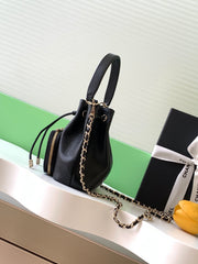 CHANEL 25S MINI BUCKET BAG 12 IN BLACK CALFSKIN GOLD HARDWARE