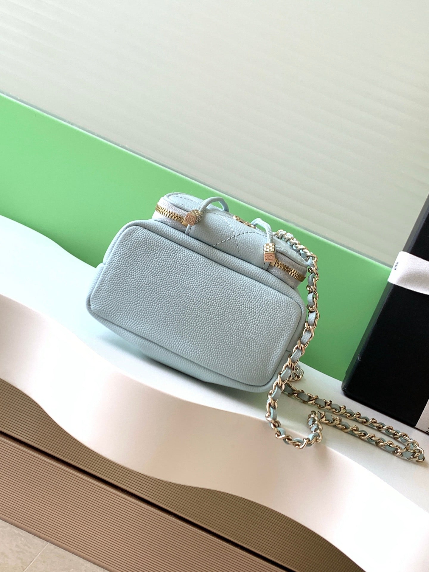 CHANEL 25S MINI BUCKET BAG 12 IN LIGHT BLUE CALFSKIN GOLD HARDWARE