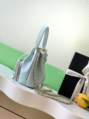 CHANEL 25S MINI BUCKET BAG 12 IN LIGHT BLUE CALFSKIN GOLD HARDWARE