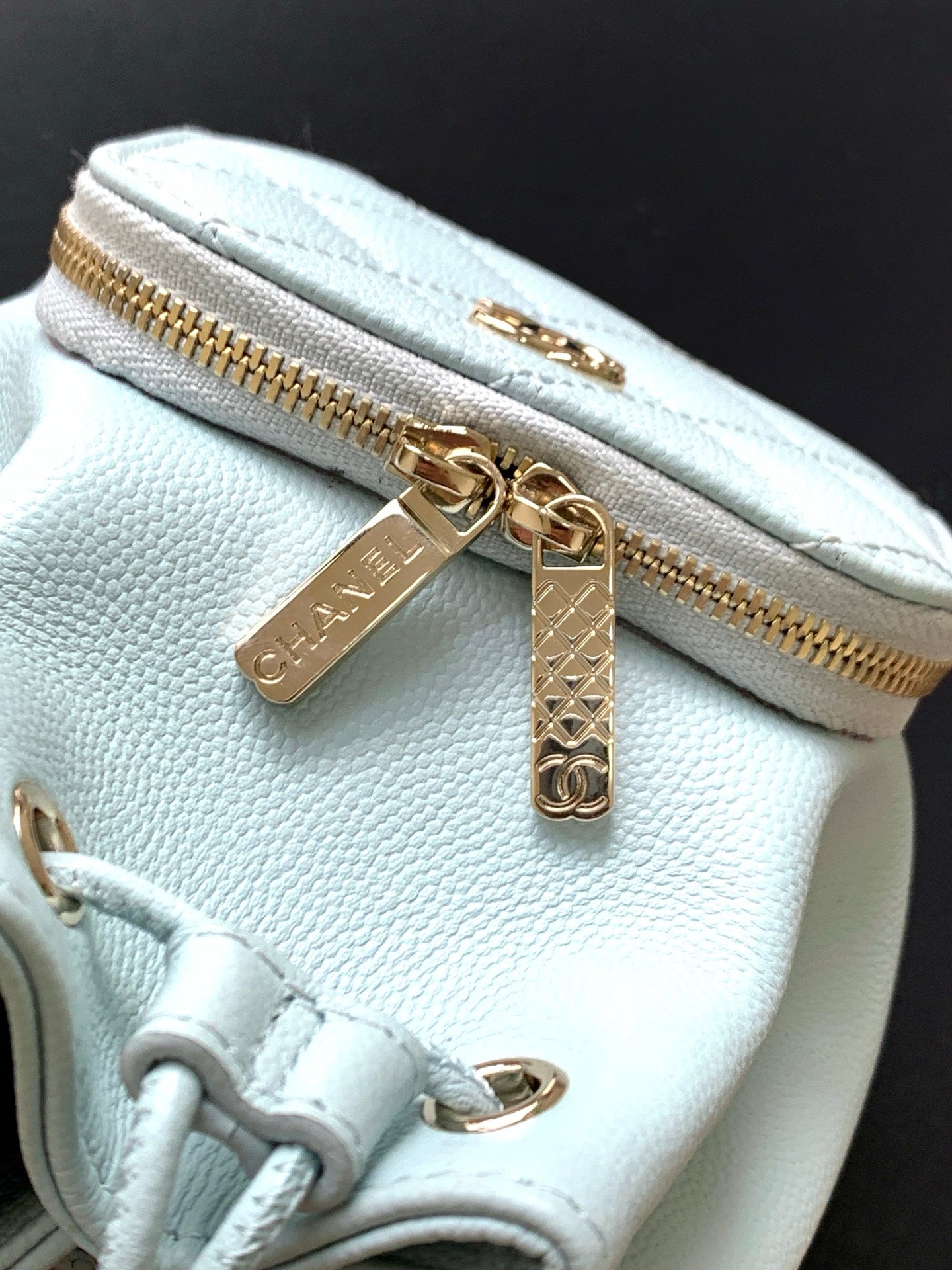 CHANEL 25S MINI BUCKET BAG 12 IN LIGHT BLUE CALFSKIN GOLD HARDWARE
