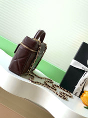 CHANEL 25S VANITY BAG 19.5 CM IN BURGUNDY BROWN LAMBSKIN