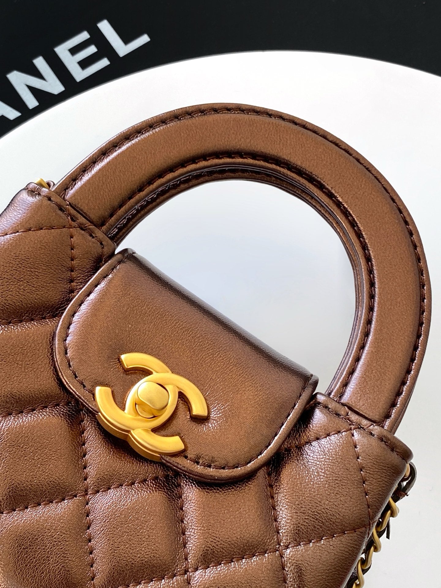 CHANEL 25S MINI KELLY BAG 13 IN BROWN METALLIC LAMBSKIN WITH GOLD HARDWARE