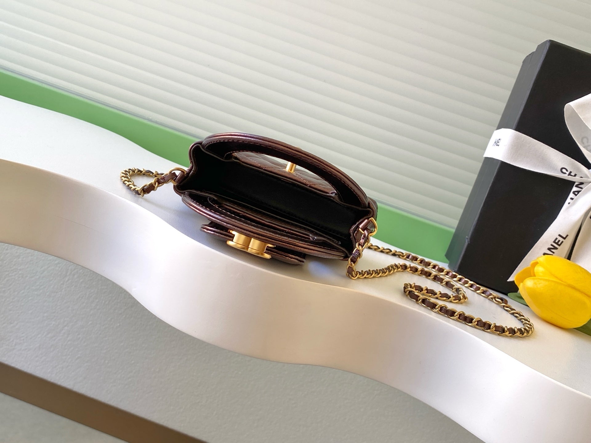 CHANEL 25S MINI KELLY BAG 13 IN BROWN METALLIC LAMBSKIN WITH GOLD HARDWARE