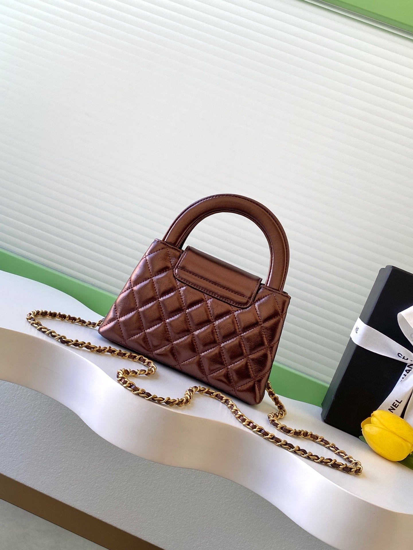 CHANEL 25S MINI KELLY BAG 19 IN BROWN METALLIC LAMBSKIN WITH GOLD HARDWARE