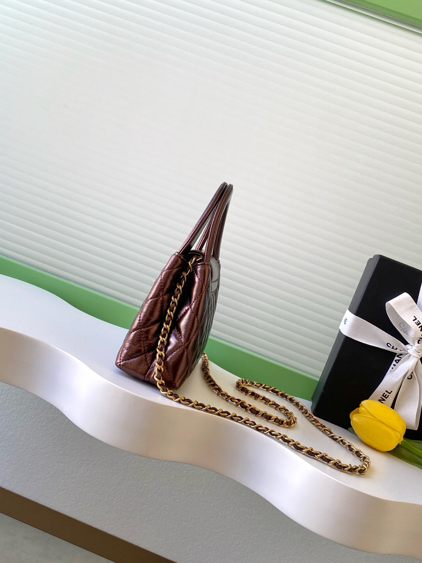 CHANEL 25S MINI KELLY BAG 19 IN BROWN METALLIC LAMBSKIN WITH GOLD HARDWARE