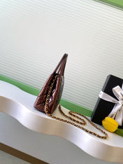 CHANEL 25S MINI KELLY BAG 19 IN BROWN METALLIC LAMBSKIN WITH GOLD HARDWARE