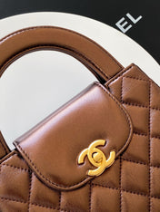 CHANEL 25S MINI KELLY BAG 19 IN BROWN METALLIC LAMBSKIN WITH GOLD HARDWARE