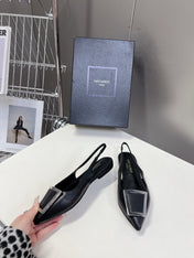 SL SQUARE BUCKLE SLINGBACK BLACK CALFSKIN