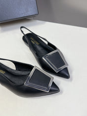SL SQUARE BUCKLE SLINGBACK BLACK CALFSKIN