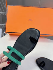 Georgia Sandals Teal Suede Black Calfskin