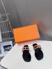 Georgia Sandals Peach Suede Black Calfskin