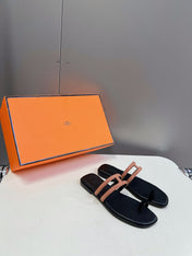 Georgia Sandals Peach Suede Black Calfskin