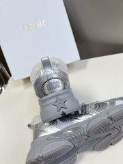 DIOR CHRONO SNEAKER 25S IN SILVER LAMBSKIN AND MESH FABRIC