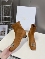 ICON HEELED ANKLE BOOT BRONZE BROWN SUEDE 4 CM WITH GOLD LOGO