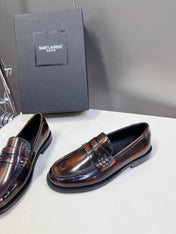 YSL 25S SAINT LAURENT LOAFERS IN TORTOISESHELL BROWN GLOSSY CALFSKIN