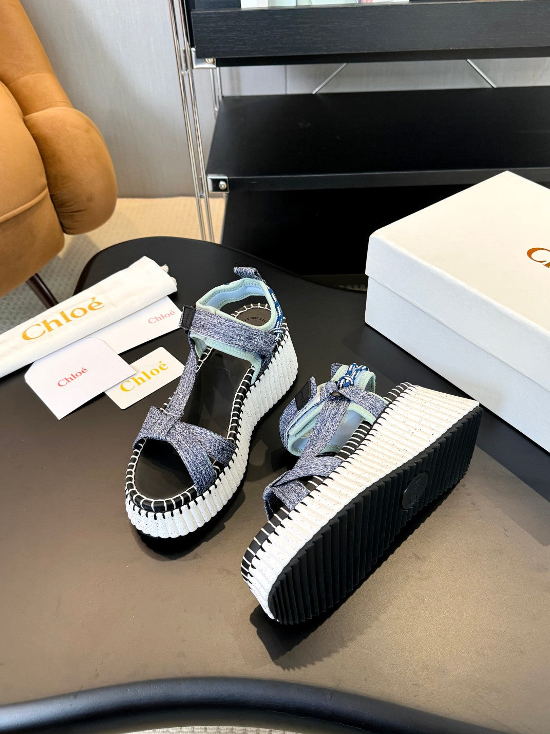 NAMA WEDGE SANDALS IN GREY FABRIC AND WHITE RUBBER