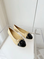 BALLET FLAT IN FLAX YELLOW MIX BLACK CALFSKIN