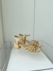 MID HEEL SANDALS IN FLAX YELLOW LAMBSKIN