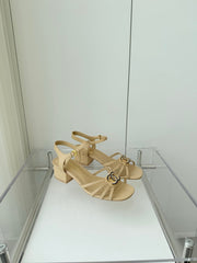 MID HEEL SANDALS IN FLAX YELLOW LAMBSKIN