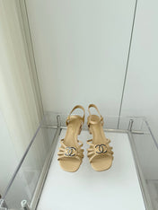 MID HEEL SANDALS IN FLAX YELLOW LAMBSKIN