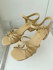 MID HEEL SANDALS IN FLAX YELLOW LAMBSKIN