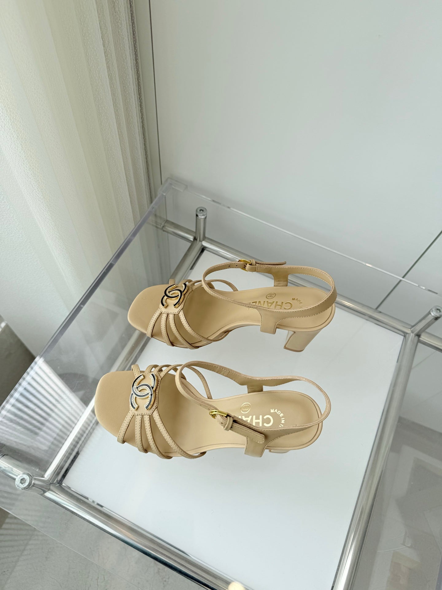 HIGH HEEL SANDALS 85 MM IN FLAX YELLOW LAMBSKIN