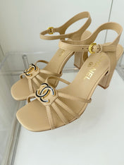 HIGH HEEL SANDALS 85 MM IN FLAX YELLOW LAMBSKIN