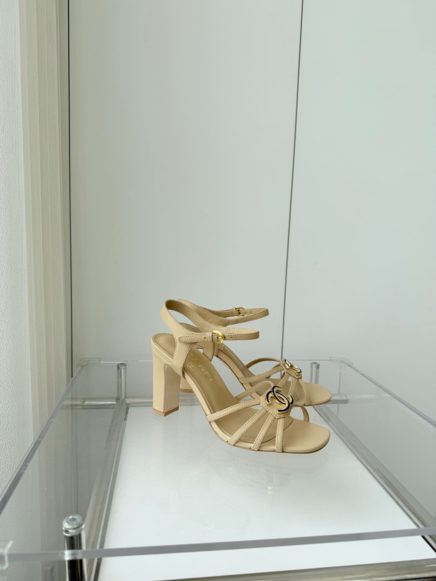 HIGH HEEL SANDALS 85 MM IN FLAX YELLOW LAMBSKIN