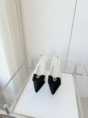 SLINGBACKS 80 MM IN WHITE CALFSKIN AND BLACK CANVAS