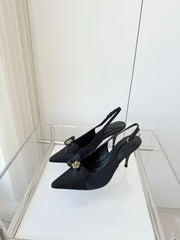 SLINGBACKS 80 MM IN BLACK CALFSKIN MIX CANVAS