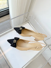 SLINGBACKS 65 MM IN BEIGE CALFSKIN AND BLACK CANVAS