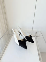 SLINGBACKS 65 MM IN WHITE CALFSKIN AND BLACK CANVAS