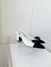 SLINGBACKS 65 MM IN WHITE CALFSKIN AND BLACK CANVAS