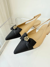 SLINGBACKS 18 MM IN BEIGE CALFSKIN MIX BLACK CANVAS