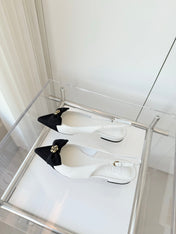 SLINGBACKS 18 MM IN WHITE CALFSKIN MIX BLACK CANVAS