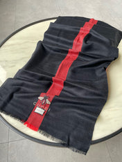 SCARF 200 CM IN BLACK MIX RED CASHMERE WITH EMBROIDERED BEE 407516