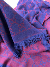 SCARF 180 CM IN VIOLET PURPLE GG PATTERN MONOGRAM WOOL 407526