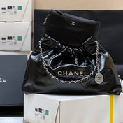 CC 19 HOBO BAG 43CM BLACK GOATSKIN SILVER HARDWARE