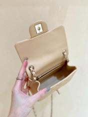 CHANEL 25S FLAP BAG 17 CM IN LIGHT BEIGE LAMBSKIN WITH GOLD HARDWARE