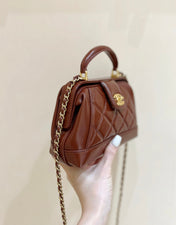 CHANEL TOP HANDLE BAG 18 IN BROWN OIL-WAX LAMBSKIN GOLD HARDWARE